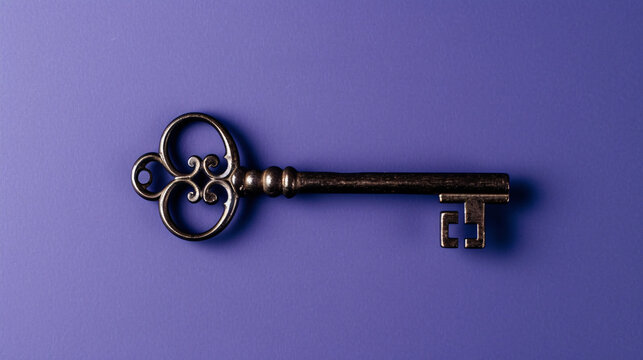 A solitary antique key, placed on a clear surface, becomes a symbol of mystery and possibilities