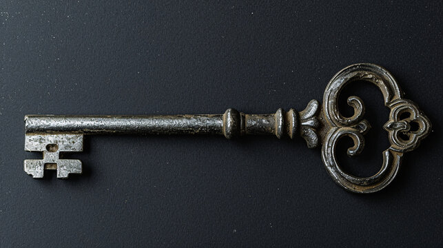 A solitary antique key, placed on a clear surface, becomes a symbol of mystery and possibilities