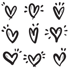 Doodle Hearts, hand drawn love hearts. Vector illustration.