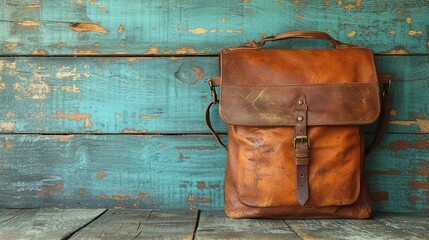 Fashionable leather briefcase on table