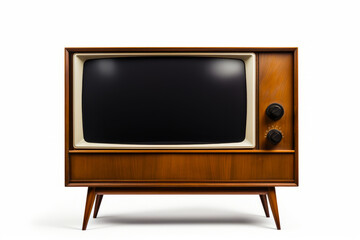 Small television set with black screen on it's stand.