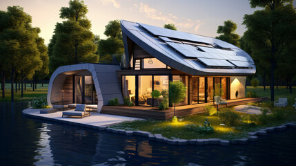 Modern cottage with solar panels