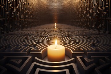a candle in a maze - obrazy, fototapety, plakaty
