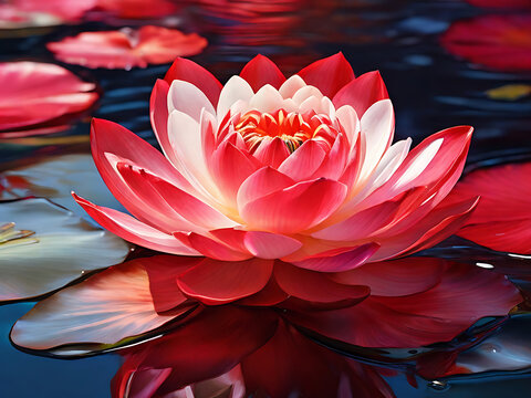 spectral light red colored red waterlily ai generated