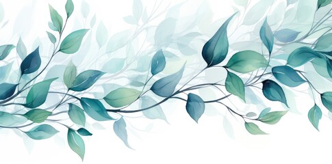 Fototapeta na wymiar Serene Botanical Elegance: Delicate Watercolor Leaves on a Branch - Generative AI