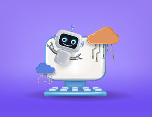 Artificial intelligence, AI. Chat bot assistant. Cloud computing technologies, an online concept
-data warehouses for business. 3d vector, icon.