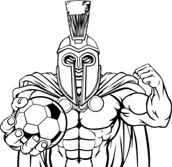 A Spartan or Trojan warrior Soccer Football sports mascot holding a ball