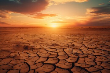 Vast Desert Sunset Embraces the Silence of a Parched Earth Generative AI