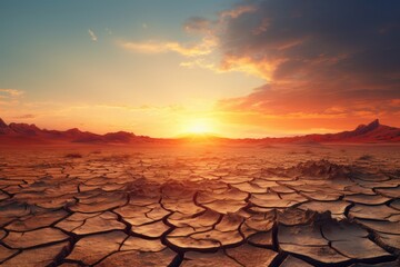 Vast Desert Sunset Embraces the Silence of a Parched Earth Generative AI - obrazy, fototapety, plakaty