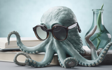 octopus in glasses on a light background 