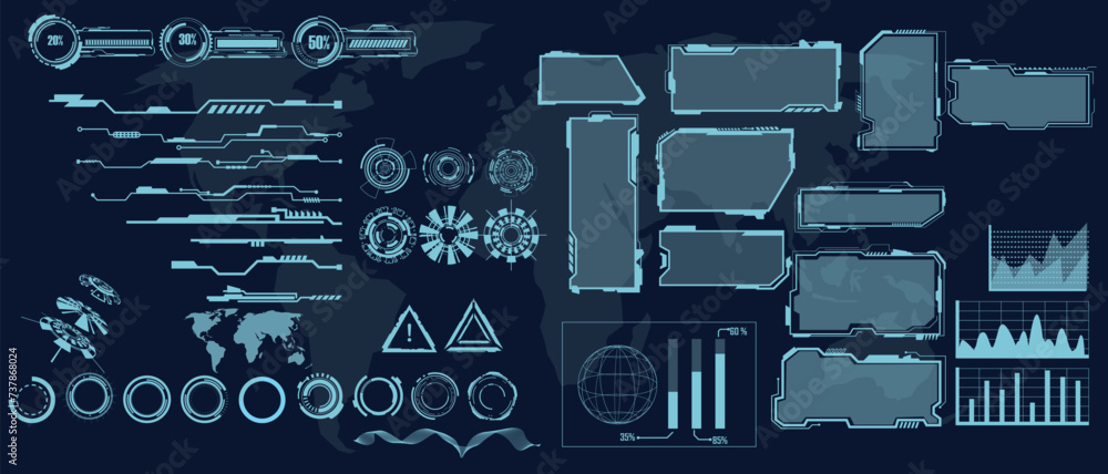 Fototapete digital interface hud elements set pack. user interface, frame screens. callouts titles, fui circle 