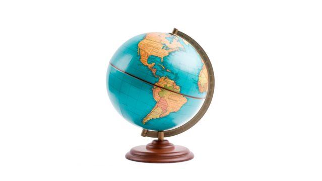 Realistic globe cut out. Wooden Earth globe on transparent background