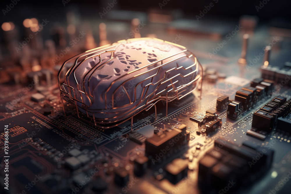 Poster Artificial intelligence science concept with technological AI brain on the circuit board.