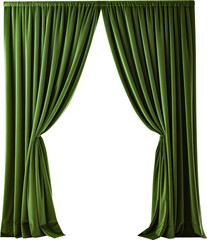Elegant Green Velvet Curtains Isolated on White Background