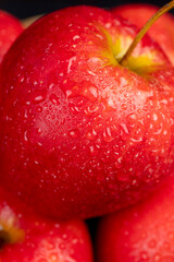clean wet red apples , close-up