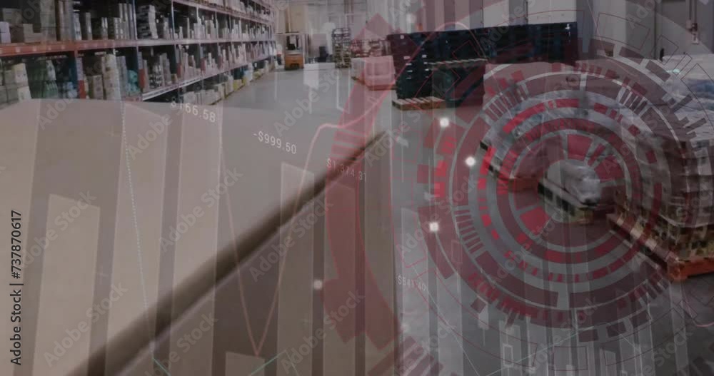 Poster animation of scope and data processing over robot in warehouse
