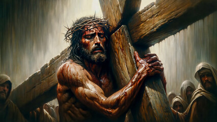 The Weight of Redemption: Jesus Christ's Agony Carrying the Cross during His Passion