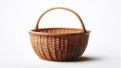 Fototapeta na wymiar Empty Wicker Basket Isolated on Pure White Background