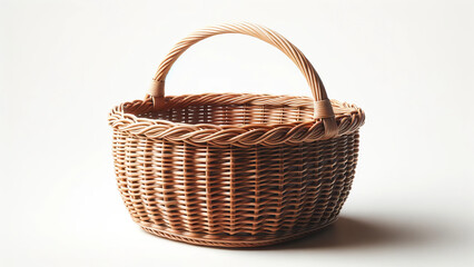 Fototapeta na wymiar Traditional Wicker Basket with Intricate Weave on White