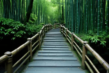 Fototapeten Exploring the captivating splendor of a magical bamboo forest trail. Journey into tranquility. © firax