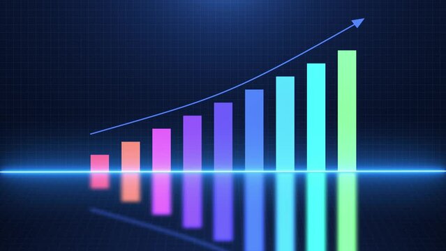 Digital blue bar chart with growing business concept. Hi-tech style technology chart with a grid. Abstract background...