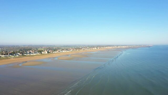 Sword beach, the English Channel and the Normandy countryside in Europe, France, Normandy, towards Caen, at Lion sur Mer, in spring, on a sunny day.
