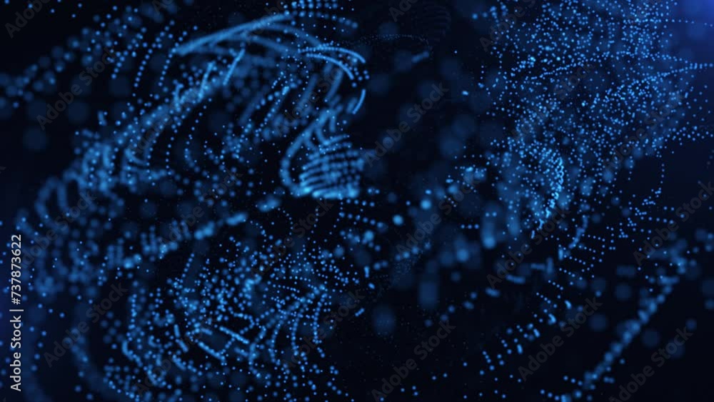 Poster abstract digital particles on a blue background. seamless loop, 4k..