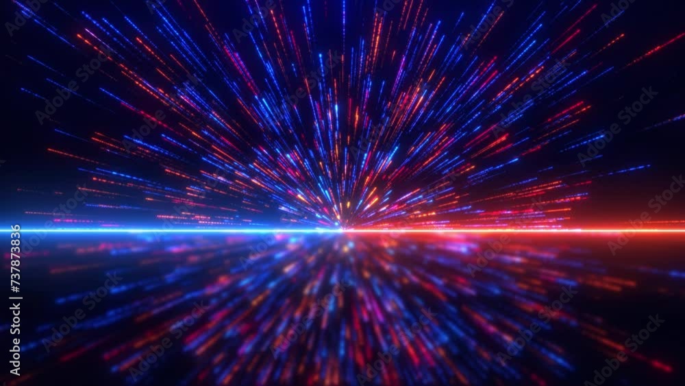 Poster abstract colorful background with bright neon rays and glowing lines. neon lines or light stripes go