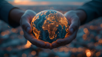A person holds the world in their hand, illuminated by glowing lights, symbolizing their power to...