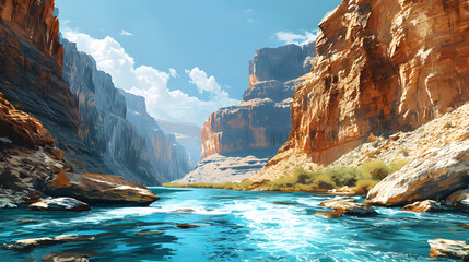 illustration with the drawing of a Canyon - obrazy, fototapety, plakaty