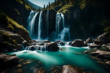 Fototapete waterfall in yosemite generated by AI technology © abdur