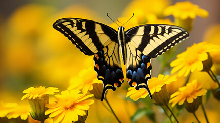 Beautiful Swallowtail butterfly on yellow flower