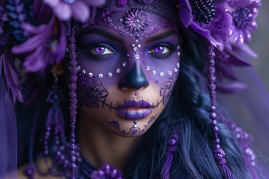 Purple Hair and Makeup A Celebration of the Day of the Dead Generative AI