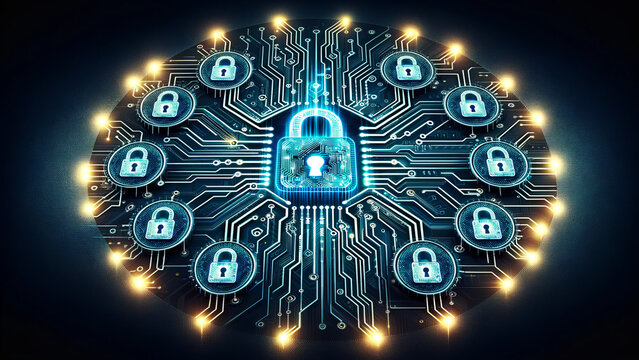 Cyber Defense Encrypted with Digital Padlock Visuals
