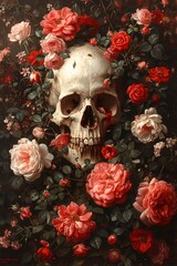 Bloody Bone Skull with Roses A Macabre Monthly Event Generative AI