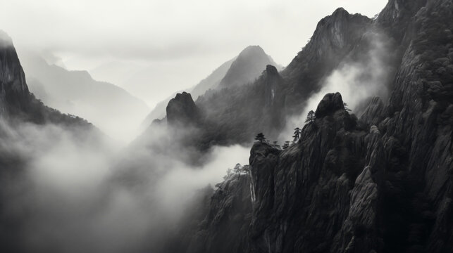 Black and white photo cliff in the mountains © Salman