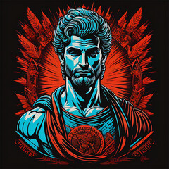 David street style graphic design.Textile artwork for t-shirts.Pop art David statue, illustration isolated on black background.It is not Artificial Intelligence drawing.Greek god graffiti oil paint
