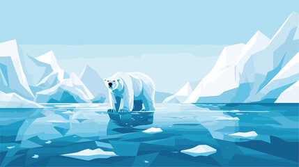 Abstract save the arctic with polar bear and ice  symbolizing efforts to protect the Arctic environment. simple Vector art - obrazy, fototapety, plakaty
