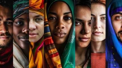 Fototapeta premium Cultural Diversity: Portrait of people from different cultures together in harmony