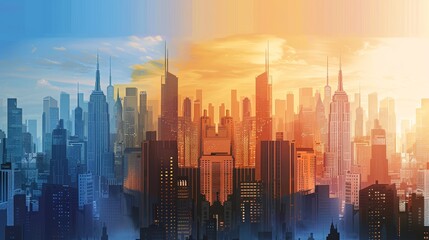 Moving Images: Animated cityscape showing the transition from day to night 