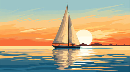 Abstract sailboat on rippling water  symbolizing recreational activities on water. simple Vector art - obrazy, fototapety, plakaty