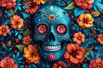 D&Atilde;&shy;a de los Muertos Skull with a Flower in its Eye Generative AI