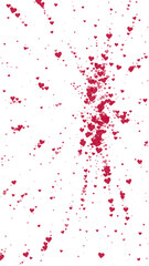Heart confetti valentine overlay. Red hearts scattered on white background. Joyfull heart confetti vector illustration