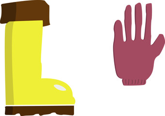 Working gloves and boots, hand drawn (with shadows), a bit toon styled, good for gardening, engineering, householding and other work.