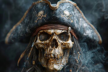 Pirate Skull A Scary Skeleton with a Pirate's Hat Generative AI - obrazy, fototapety, plakaty