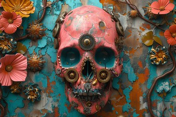Gears and Flowers A Steampunk-Inspired Skull Generative AI