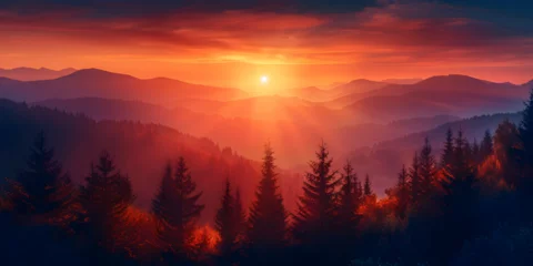 Photo sur Plexiglas Orange Amazing scene with mountains sunrise from the top of the mountain beautiful landscape in the mountains.