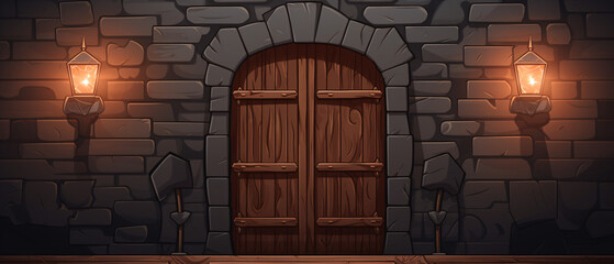 Wooden ancient medieval castle door