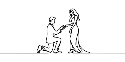 vector linear image of a guy proposing to a girl on a white background