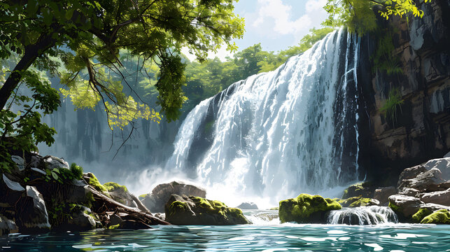 illustration with the drawing of a Waterfall
